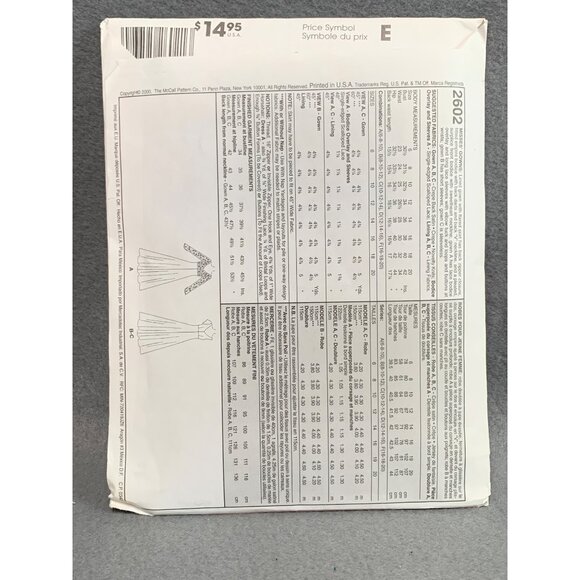 McCalls 2602 Alicyn Exclusive Dress Pattern Size 6-10 Womens Evening Bridal Gown - Picture 2 of 2